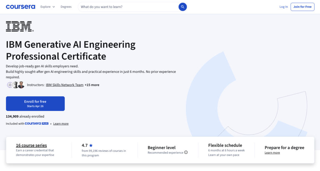 1. IBM Generative AI Engineering Professional Certificate (Coursera)
