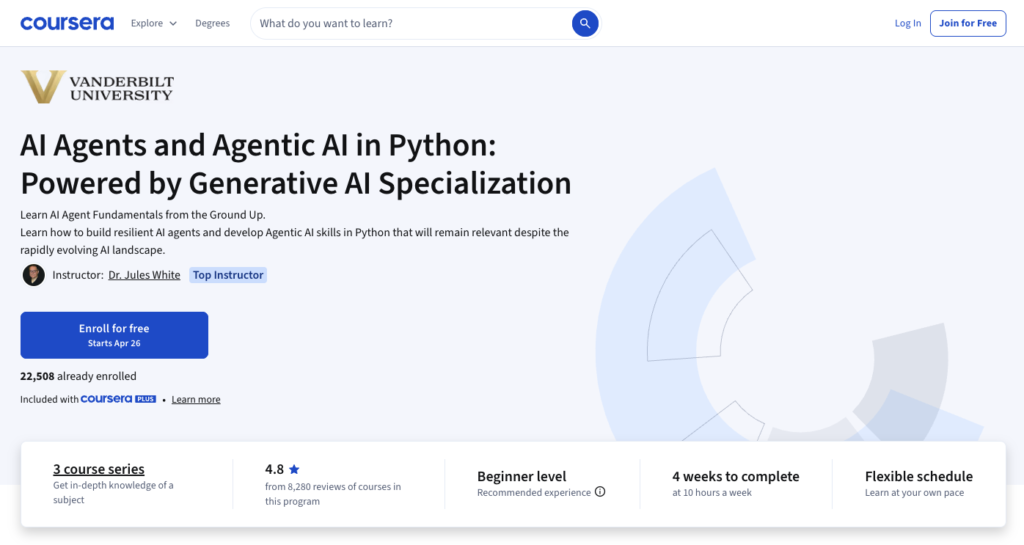 2. AI Agents and Agentic AI in Python Specialization (Coursera)
