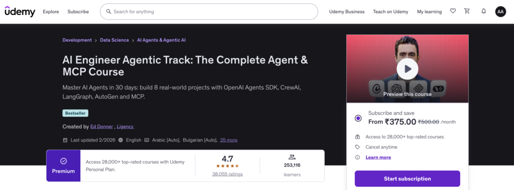 3. The Complete Agentic AI Engineering Course (Udemy)