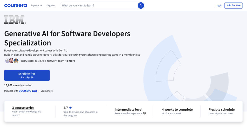 5. Generative AI for Software Development Specialization (Coursera)