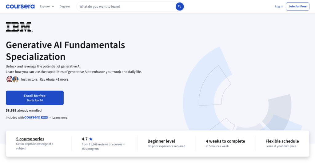 7. IBM Generative AI Fundamentals Specialization (Coursera)