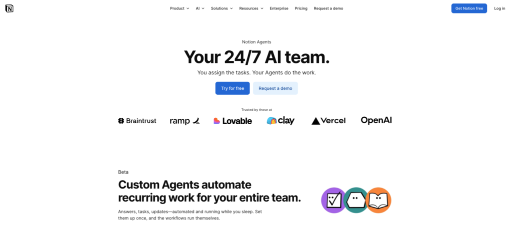 5. Notion AI: AI Agents That Automate Your Workflows Inside Your Knowledge Base