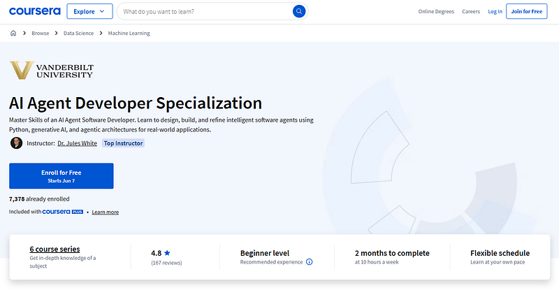 1. AI Agent Developer Specialization (Coursera)