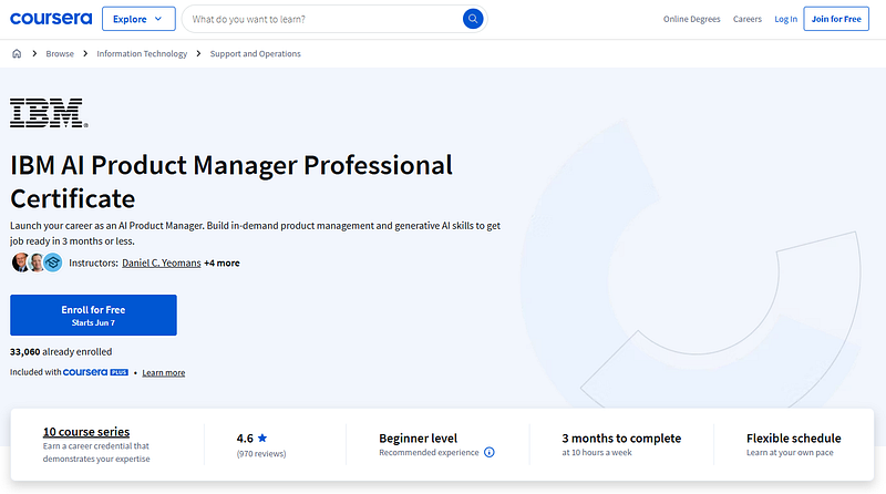 3. IBM AI Product Manager Certificate (Coursera)