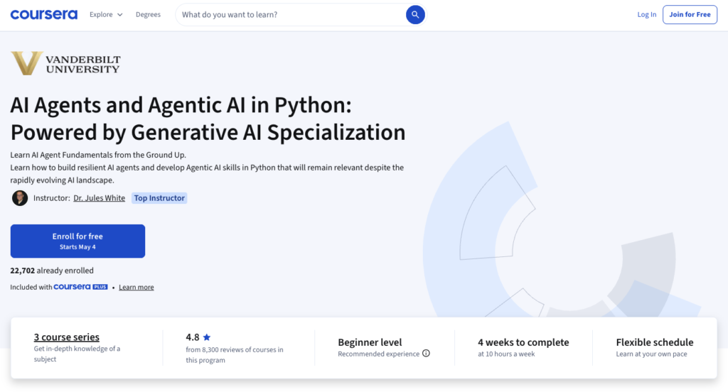 1. AI Agents and Agentic AI with Python — Vanderbilt University (Coursera)