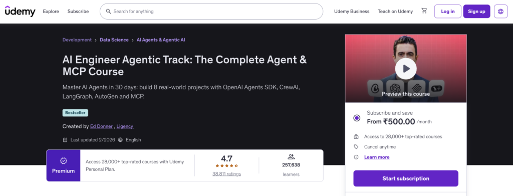 2. The Complete Agentic AI Engineering Course — Ed Donner (Udemy)