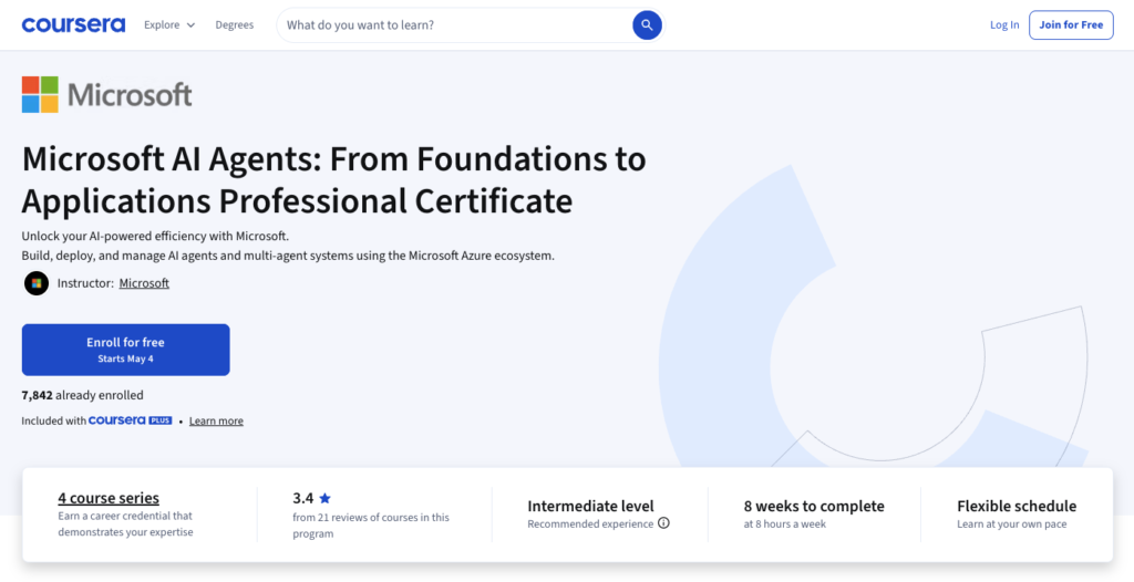 9. Microsoft AI Agents: From Foundations to Applications — Professional Certificate (Coursera)