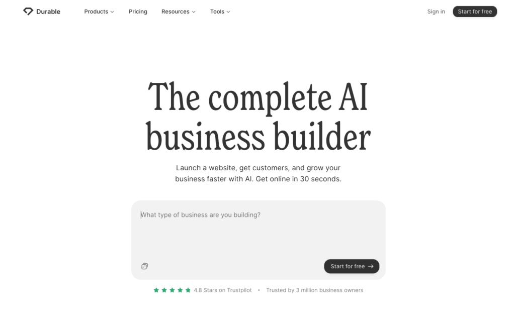 11. Durable.co - Launch a Business Website in Under a Minute