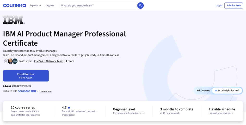 1. IBM AI Product Manager Professional Certificate
